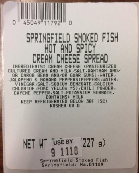 Springfield Smoked Fish, Hot and Spicy, Cream Cheese Spread
