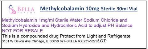 "Bella Pharma Methylcobalamin 10mg Sterile 30ml Vial-Methylcobalamin 1mg/ml Sterile Water Sodium Chloride"