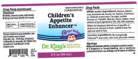 "Product label, Dr. Kings Childrens Appetite Enhancer, 2 fl oz"