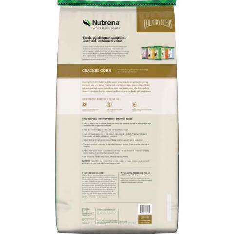 Back of bag, Nutrena Country Feeds Cracked Corn for Livestock