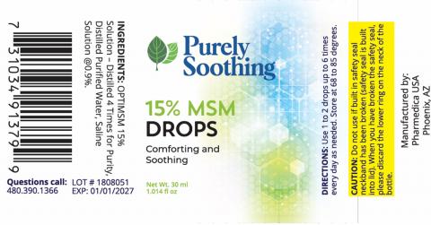 Retail unit label, Purely Soothing 15% MSM Drops, Net Wt. 30 ml