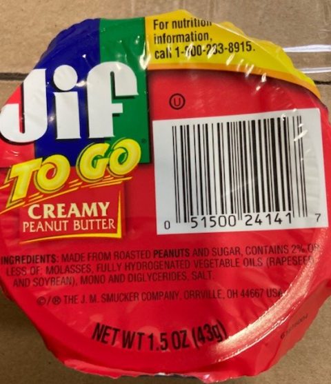 Labeling, Jif To Go Creamy Peanut Butter