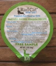 "Rad Cat RAW DIET, PASTURE-RAISED VENISON RECIPE, FREE SAMPLE 1 OZ."