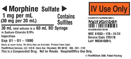 "1 mg/mL Morphine Sulfate in 0.9% Sodium Chloride"