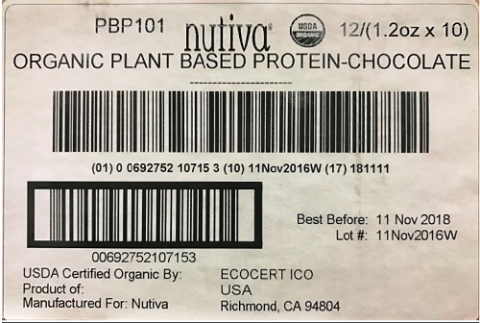 "Master case label image, Nuvita Organic plant based protein-chocolate"