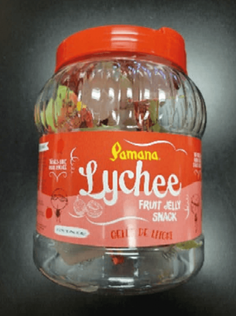 Pamana Lychee Fruit Jelly Snack side label