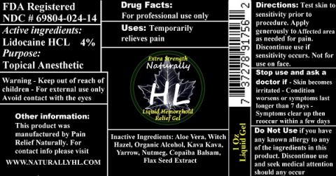 "Label, Naturally HL Liquid Hemorrhoid Relief Gel 1 oz. Liquid Gel"