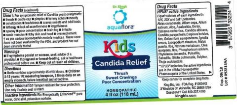 "Product label, Dr. Kings Aquaflora Kids Candida Relief 4 fl oz"