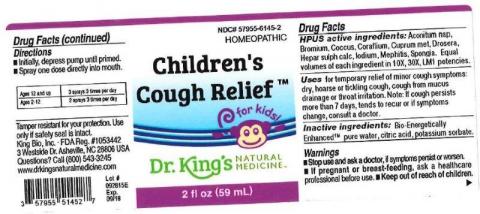 "Product label, Dr. Kings Childrens Cough Relief, 2 fl oz"