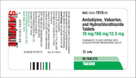 Amlodipine, Valsartan, and Hydrochlorothiazide Tablets 10 mg/160 mg/12.5 mg, 90 Tablets