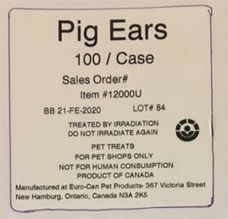 "Product label image Barnsdale Farms&reg; 100-ct. Box Pig Ears (Item # 12000U)"