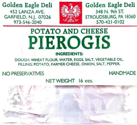 Label – Golden Eagle Deli, POTATO AND CHEESE, PIEROGIS, NET WT 16 OZ.