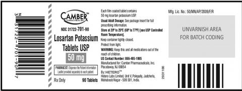 Losartan Potassium Tablets USP, 50 mg. 90 Tablets