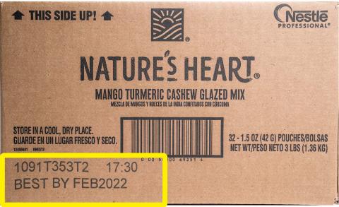 Case Label, Nature’s Heart 1.5 oz Mango Turmeric Cashew Glazed Mix