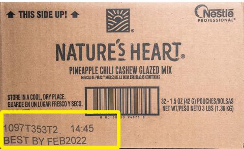 Case Label, Nature’s Heart 1.5 oz Pineapple Chili Cashew Glazed Mix