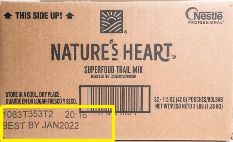 Case Label, Nature’s Heart 1.5 oz Superfood Trail Mix