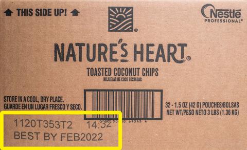 Case Label, Nature’s Heart 1.5 oz Toasted Coconut Chips
