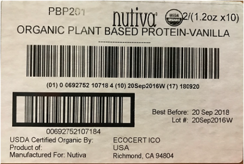 "Master case label image, Nuvita Organic plant based protein-Vanilla"