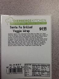 "Photo:  Ingredient and Nutrition Facts  Label, DIEBERGS KITCHEN Santa Fe Grilled Veggie Wrap 12 oz."