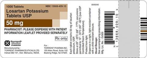 Label:  Losartan Potassium Tablets USP, 50 mg, 1000 Tablets, Torrent" 