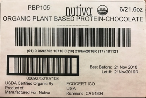 "Master case label image, Nuvita Organic plant based protein-chocolate"