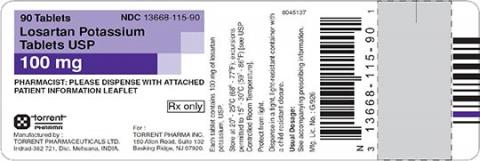 Label:  Losartan Potassium Tablets USP, 100 mg, 90 Tablets, Torrent" 