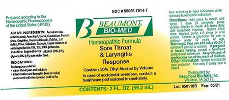 Beaumont Bio Med Homeopathic SoreThroat & Laryngitis Response, 2 Fl Oz, Amber Glass, Oral Spray