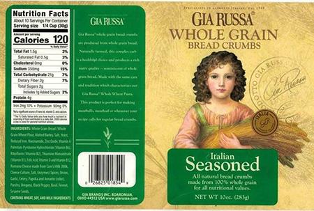 Alternate Label, Gia Russa Italian Seasoned Whole Grain Bread Crumbs