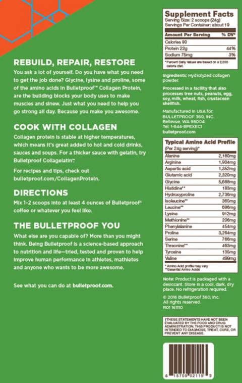 Bulletproof 360, Inc. Issues Allergy Alert on Undeclared Milk in Collagen Protein Dietary Supplement