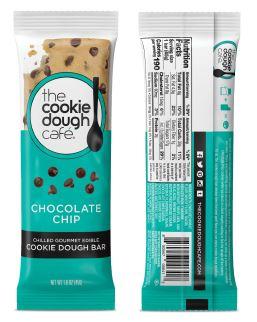 The Cookie Dough Cafe Cookie Dough Bar, Net Wt. 1.6 oz, front and back labels