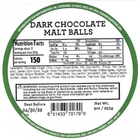 Labeling, Dark Chocolate Malt Balls