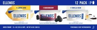 Front of 12-pack case label, Ellenos Greek Yogurt
