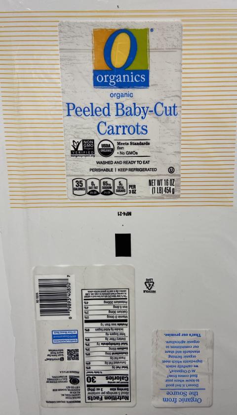 O Organics Organic Peeled Baby-Cut Carrots 1 lb Front and Back