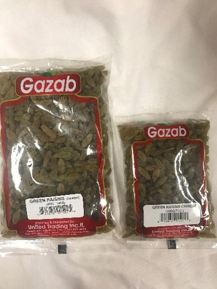 Gazab Green Raisins-Chinese, 14 oz. and 7 oz. packages
