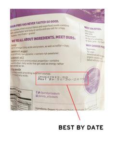 Label location of best by date for purely Elizabeth granola recall