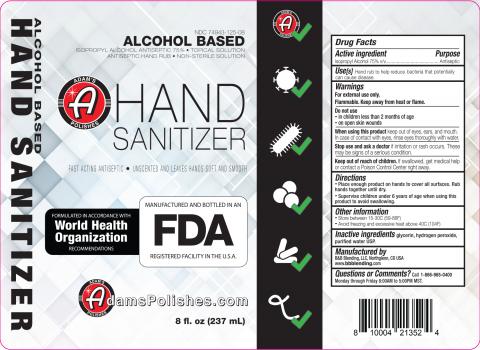 Photo 1 – Label, Adam’s Polishes Hand Sanitizer, 8 fl. oz