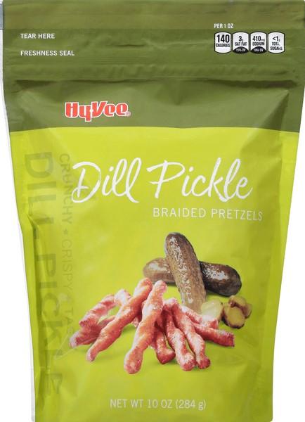 10oz poly bags Hy-Vee Brand Dill Pickle Braided Pretzels, UPC: 75450-24308