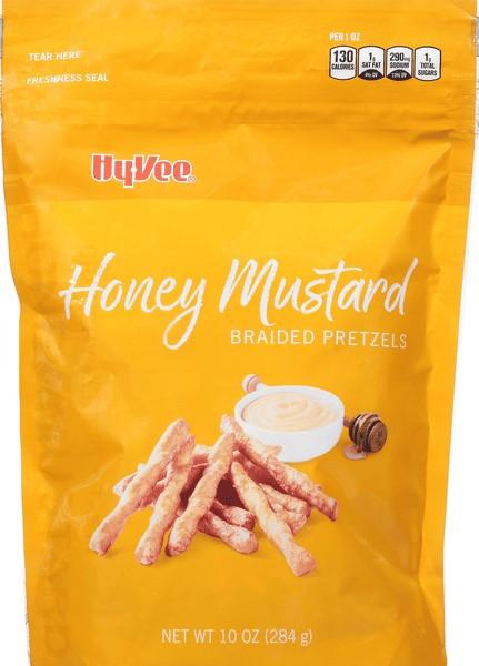 10 oz poly  bags Hy-Vee Brand Honey Mustard Braided Pretzels, UPC: 75450-24309