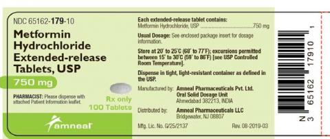 Label, Metformin Hydrochloride Extended-release Tablets, 750mg, 100 tablets