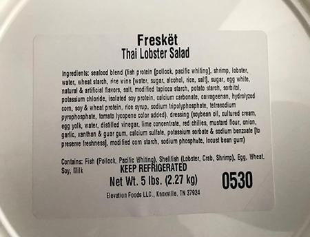 âProduct top image, FreskÃ«t -brand Thai Lobster Salad 5 Lbsâ