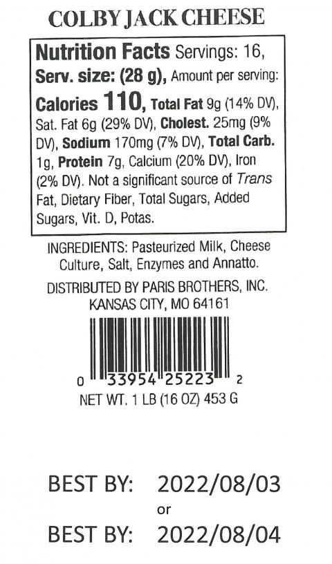 Product label, Colby Jack Cheese Net Wt 1 LB
