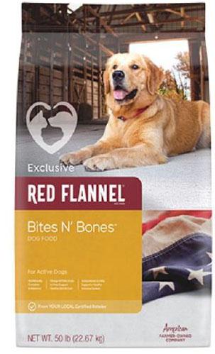15. “Exclusive, Red Flannel, Bites N’ Bones dog food”