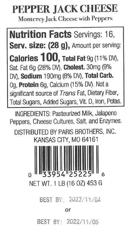 Product label, Pepper Jack Cheese Monterey Jack Cheese with Peppers 1 LB