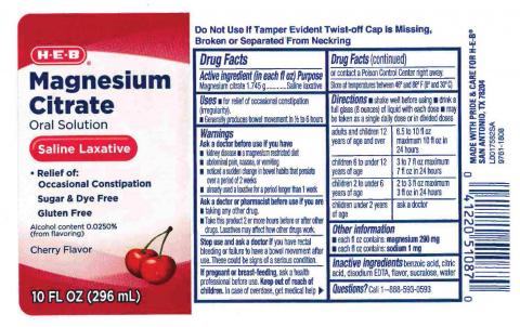 “H-E-B Magnesium Citrate Oral Solution Saline Laxative, Cherry Flavor”
