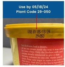 Image 1 - Product labeling and location of product coding, for 1.5 quart, Belfonte Premium Ice Cream, Chocolate to Die For flavor