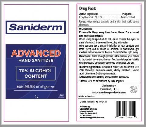 Saniderm, Advanced Hand Sanitizer, 70% alcohol content