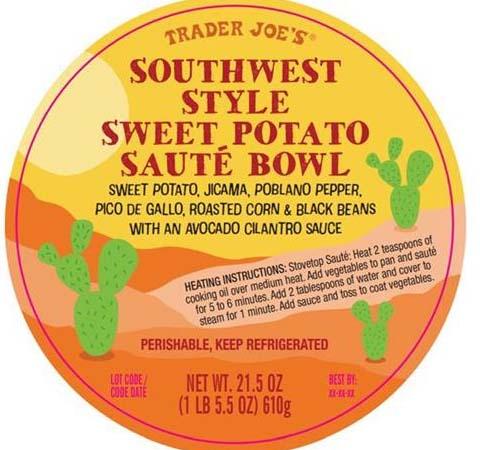 Label, Trader Joe’s Southwest Style Sweet Potato Saute Bowl 