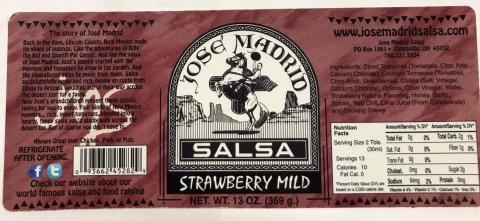 Label, Jose Madrid Salsa Strawberry Mild Salsa