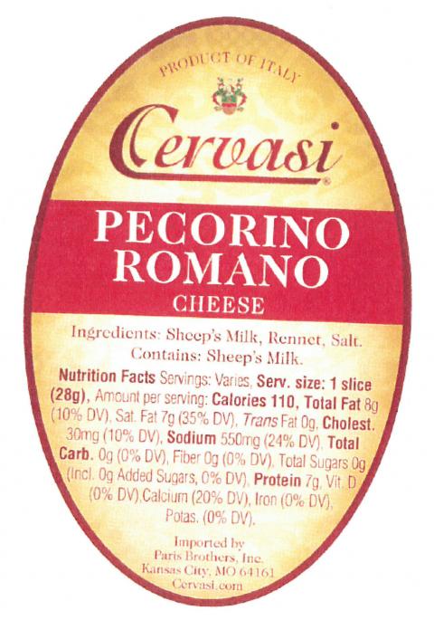 Product label, Cervasi Pecorino Romano Cheese