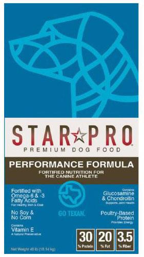 1. “STAR PRO, Premium Dog Food, Performance Formula”